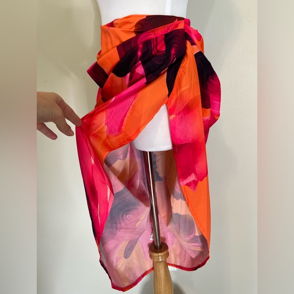 Pretty Little Thing Orange & Pink Abstract Print Ruched Midi Skirt - Picture 6 of 7